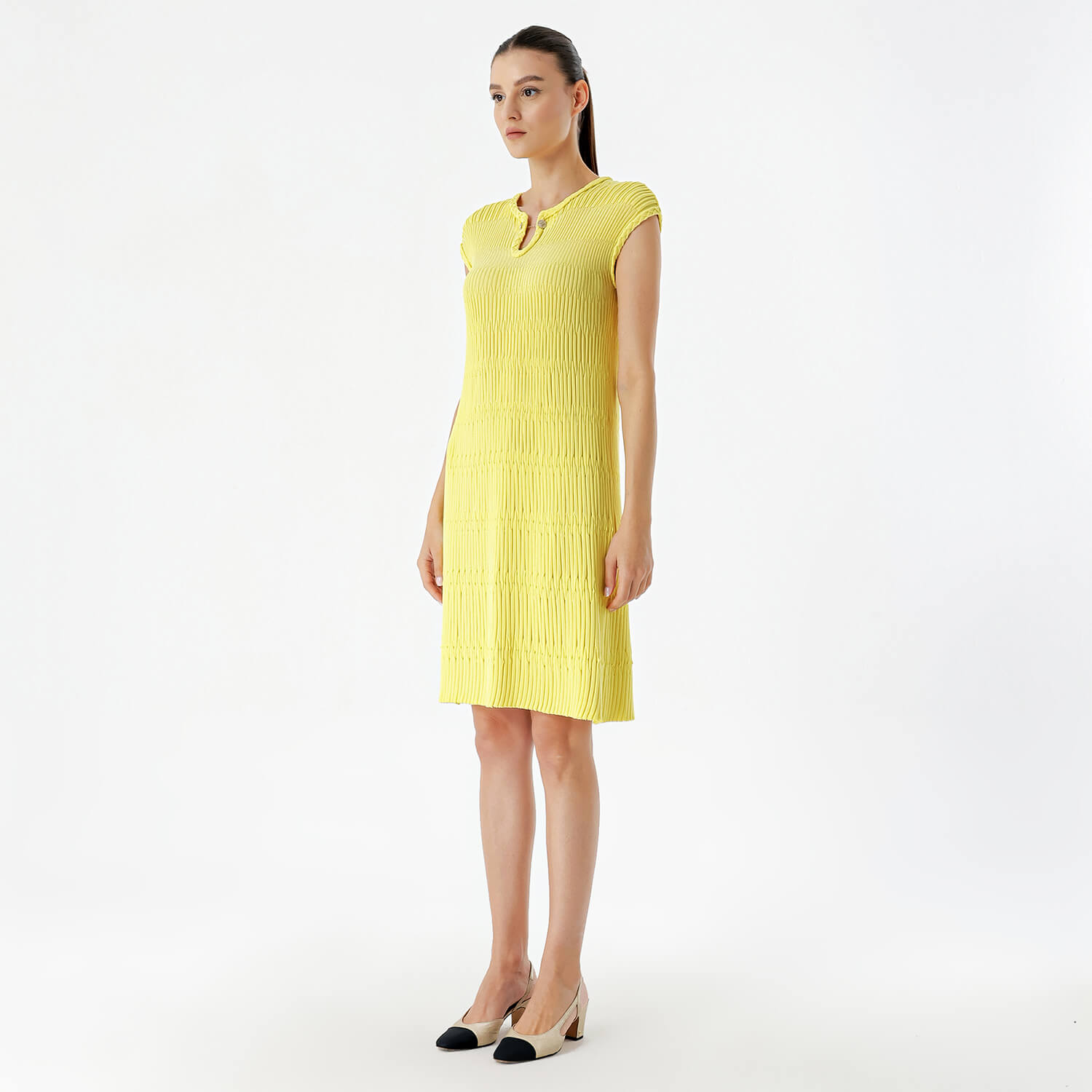 Chanel - Yellow CC Button Camisole Midi Dress